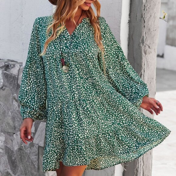 Miss Sparkling Dresses & Skirts - Miss Sparkling Green Dalmatian Print V Neck tier Dress NWT